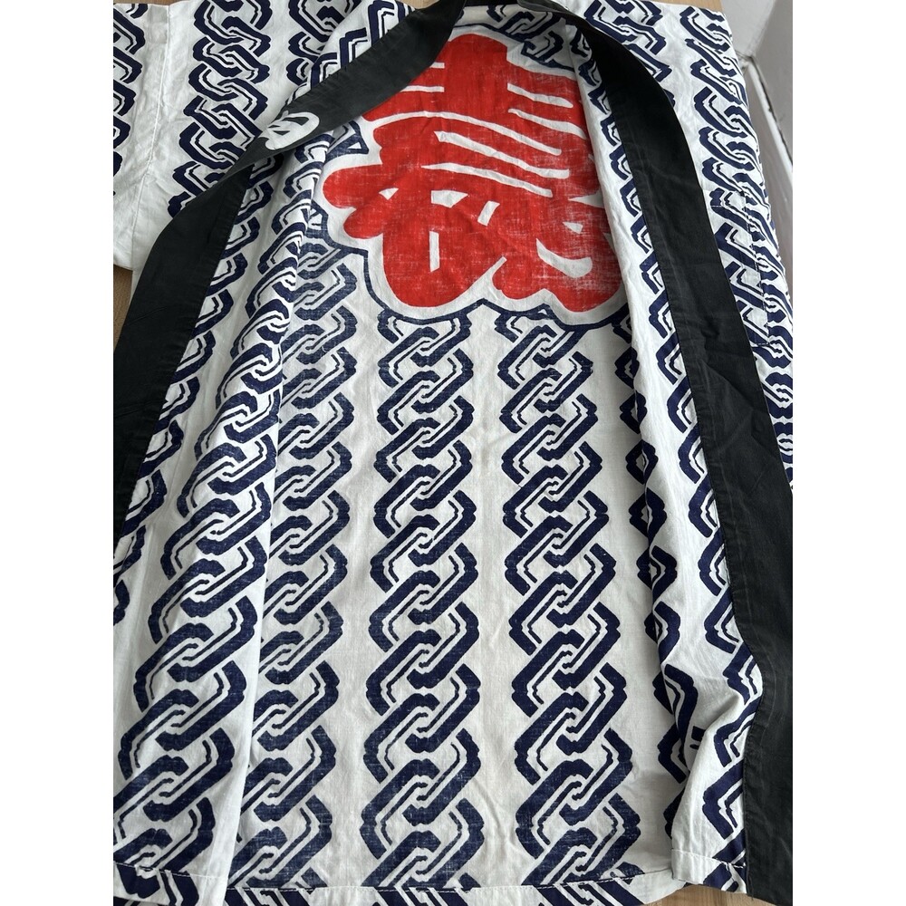 Vintage Japanese Happi Coat Jacket Kanji Japan Cotton Blue White Red Unisex S/M - Picture 6 of 13
